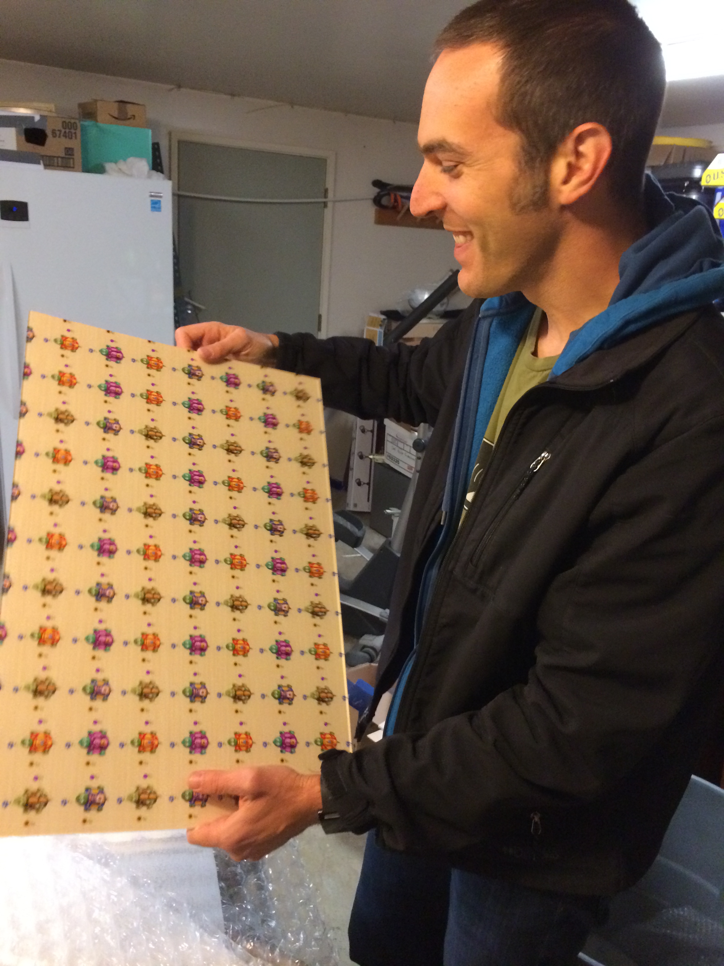 Dan Shapiro with a premium sheet of game pieces.